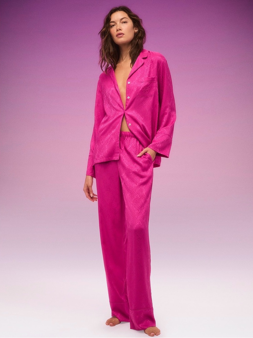 Victoria's Secret Hot Pink Satin Pajama Set